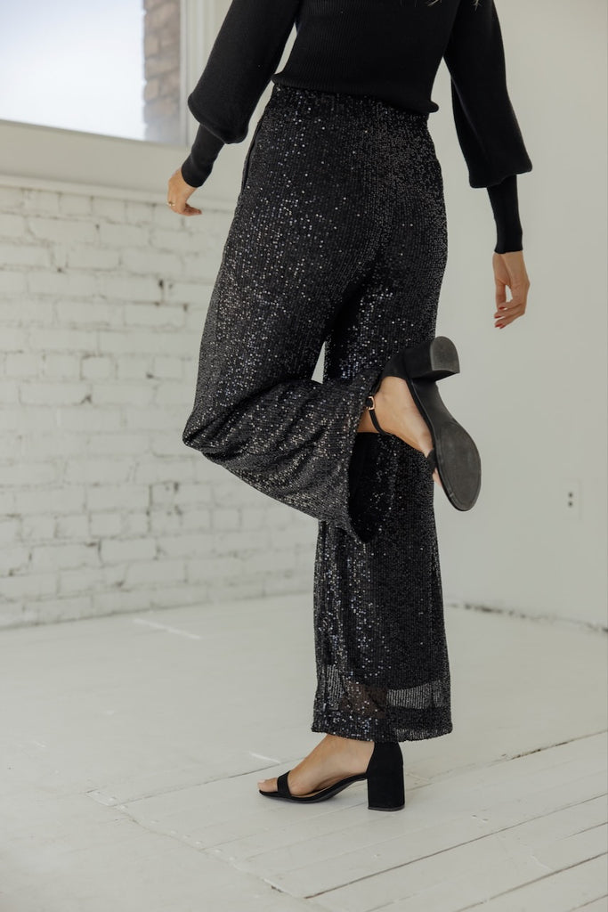 Plus Size Black Glitter Wide Leg Trousers | Yours Clothing